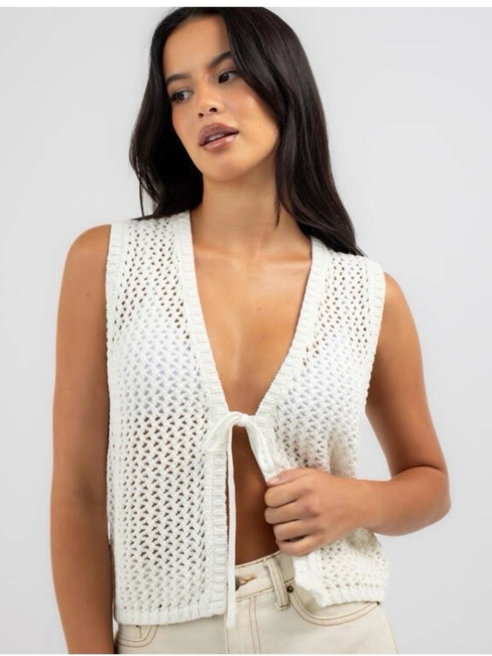 Rhythm Cream Crochet Tie-Front Vest
